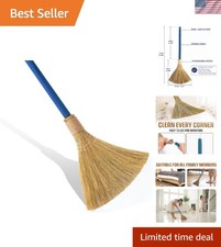 Vietnam Handmade Straw Broom with Indigo Wooden Handle - Soft Natural Grass W...
