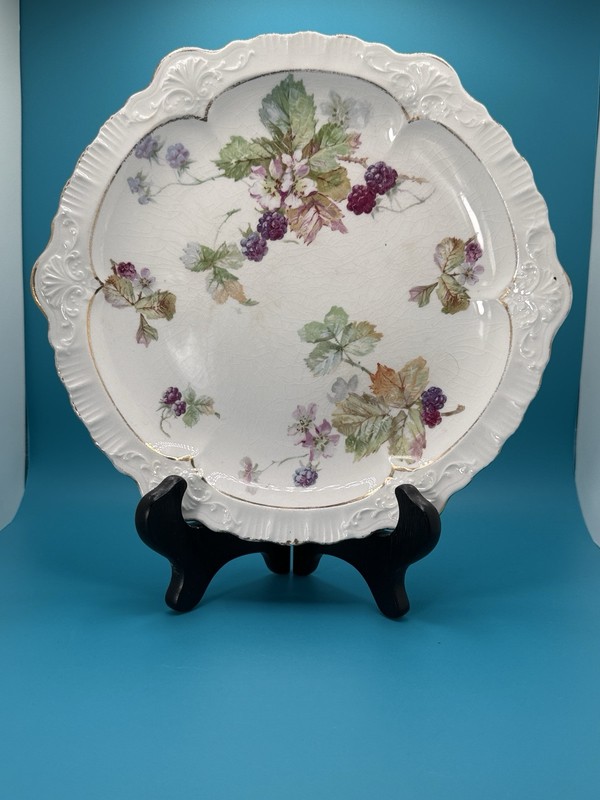 Antique Sevres Porcelain Serving Plate Hand-Painted Blackberries 10.5 Inches