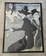 Vintage Henri de Toulouse-Lautrec Divan Japonais Lithograph Poster Framed 39x30"