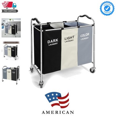 Laundry Basket with Wheels, 240l Laundry Hamper with 3 Section Laundry Bag fo...