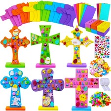 18 Sets Easter Cross Decorations Craft Kits Assorted Cross Foam Cutouts Egg B...
