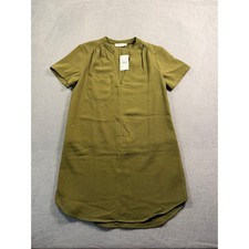 NWT Lush Womens Small Olive Green Split V Neck Shift Tunic Pocket Dress New