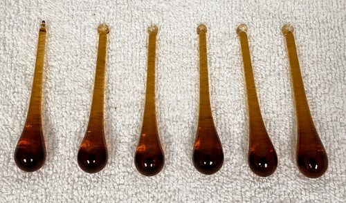 6 Vintage Handblown Amber Glass Long Tear Drop Prisms Chandelier 3 1/4" Long