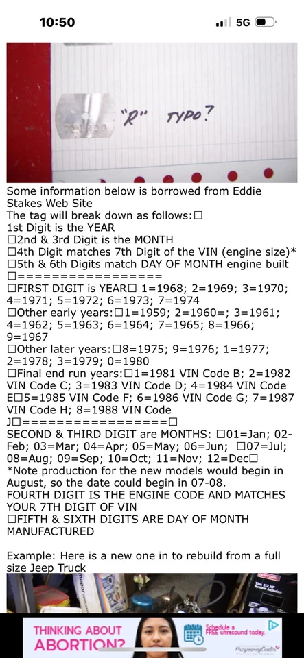 Cubierta de válvula AMC AMX Javelin etiqueta 1 04 Z 21, año = 1968, motor = 343, 21 de abril Foto 3 de 3