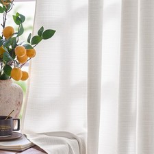 Jinchan White Linen Textured Curtains 72" Long, 2 Panels, Grommet, Living Room