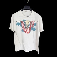 Vintage 90s Longhorn Skull American Flag T-Shirt USA Made L Distressed