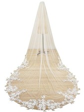 EllieWely Long Pearl Floral Lace Soft Tulle Wedding Bridal Veil with Metal Comb