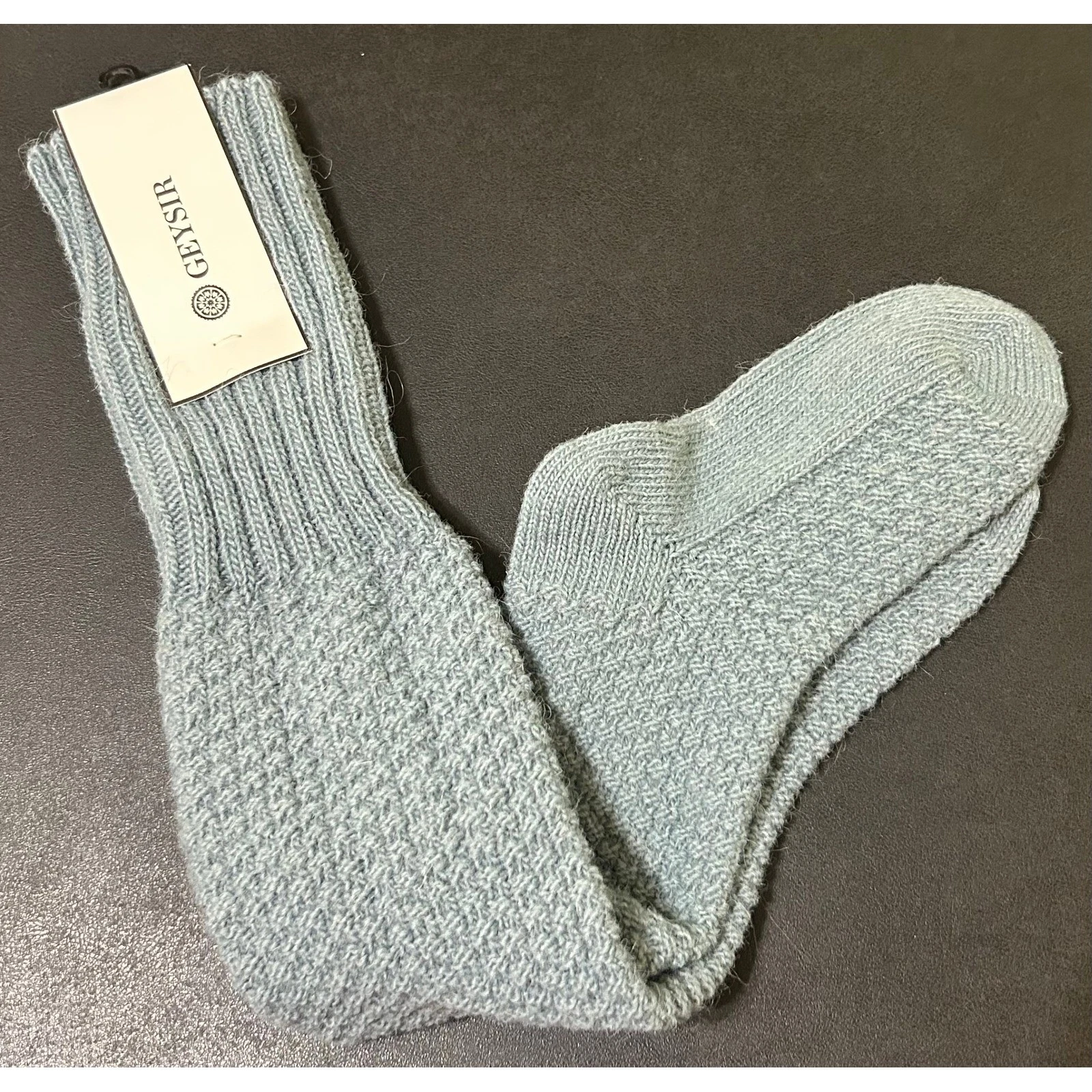 Geysir Wool Socks Women Size 36-38 Blue Pearl Design High Icelandic Knit Chunky