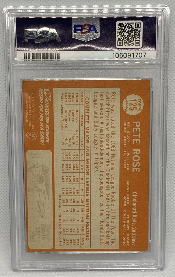 1964 Topps - Pete Rose All Star Rookie #125 PSA 2 Good - Cincinnati Reds - Image 2 of 2