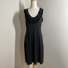 Nanette Lepore Black Knit Dress -SZ S- w/ Double Layer Crochet Rounded Neckline