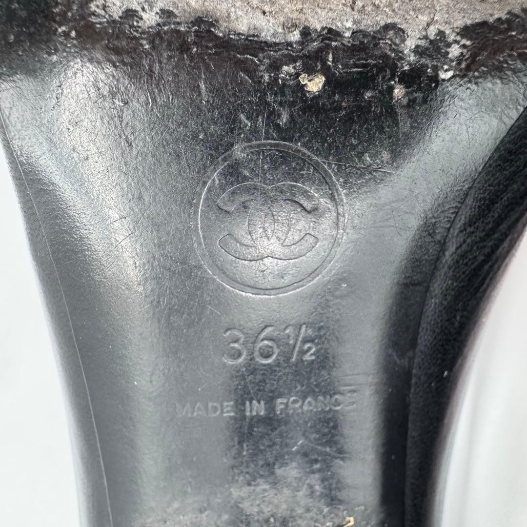 Chanel Heel Pumps Black Leather With Coco Mark Size 36.5 US Abt 6.5 For Women thumbnail 16