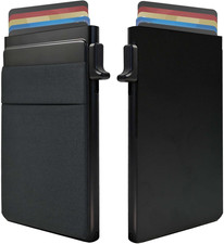 Mens Slim Pop up Wallet RFID Blocking Minimalist Aluminum Card Holder Case Black
