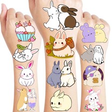 8 Sheets 96PCS Bunny Pre-Cut Temporary Tattoos 6.1inchesx3.1 Inch, Green