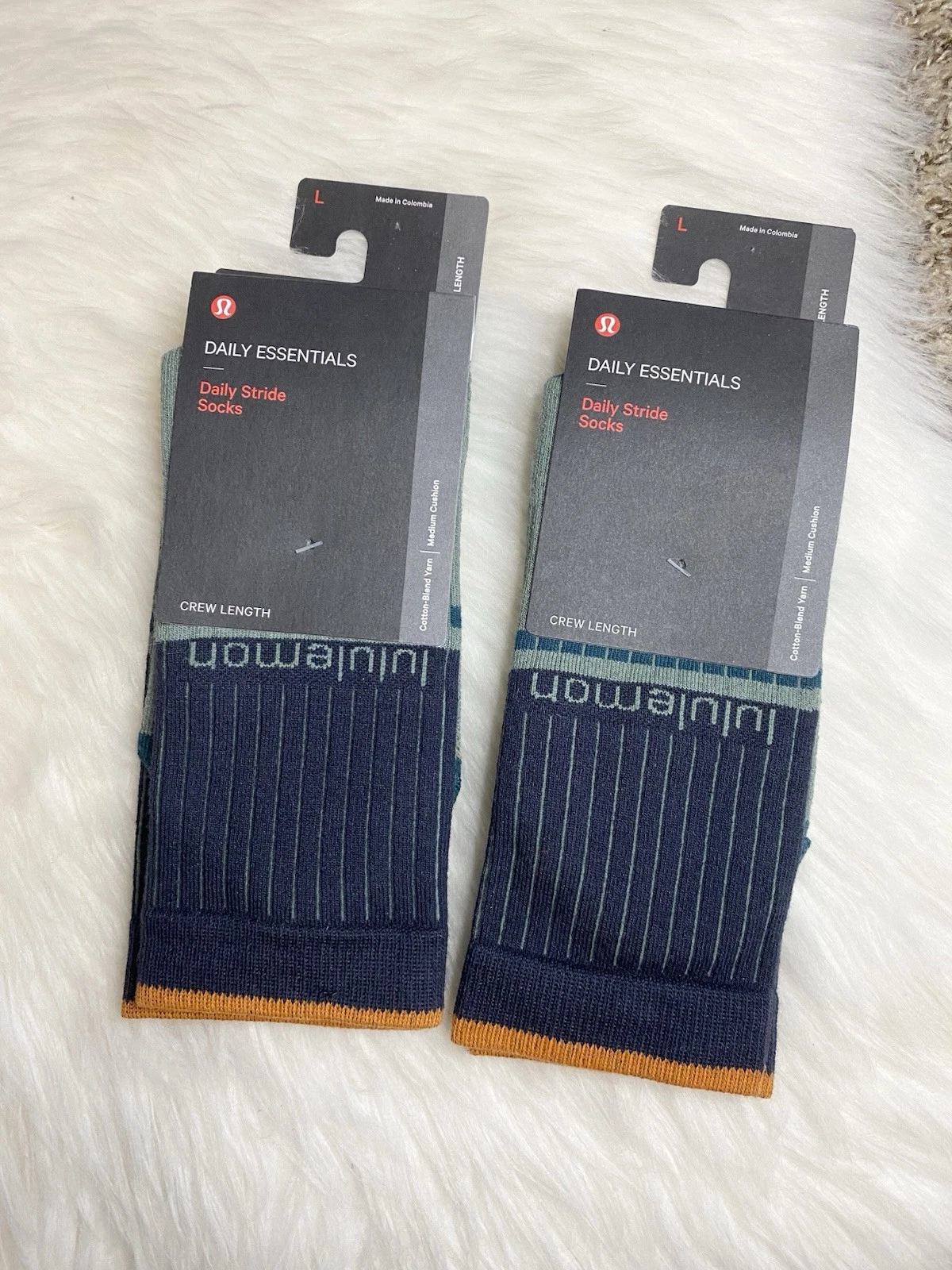 2 X Lululemon Men Daily Stride Crew Socks BKNT/SMTL/RINS L Large New