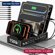 750W Charging Station for Multiple Devices, 10-Port Fast Charger, 5 USB