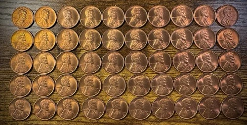 1945-S Lincoln Wheat Cent CHERRY RED GEMS Uncirculated Roll Of 50 Coins