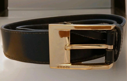 GUCCI Men's Leather Belt with Gold Solid Brass Buckle Gucci 35"-37" SRP520