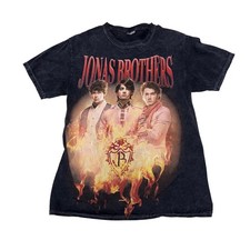 Jonas Brothers Acid Wash Graphic Band Tee Black Vintage Style Shirt Women Small