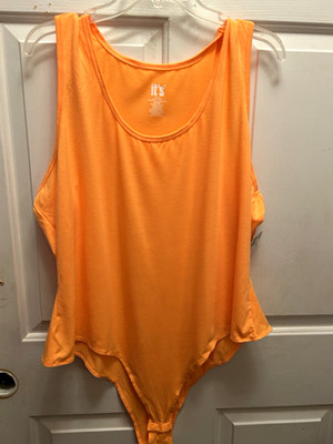 It s Plus 3X Orange Solid Tank Bodysuit Stretch Mild Body Compression