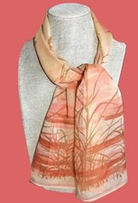 Vera Neumann oblong scarf; marsh; vintage sheer; 42x14 silk blend; ivory rust 