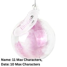 Image of Personalised Name & Date Pink Feather Glass Bauble