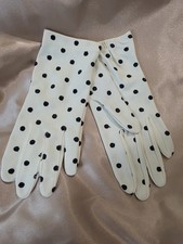 Vintage Hansen Women's Black White Embroidered Polka Dot Gloves Size 7 1/2