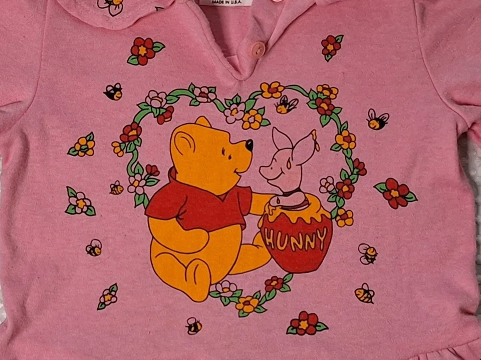 Camisa de vestir vintage Disney Winnie the Pooh Piglet floral rosa top niños talla 3T Foto 2 de 4
