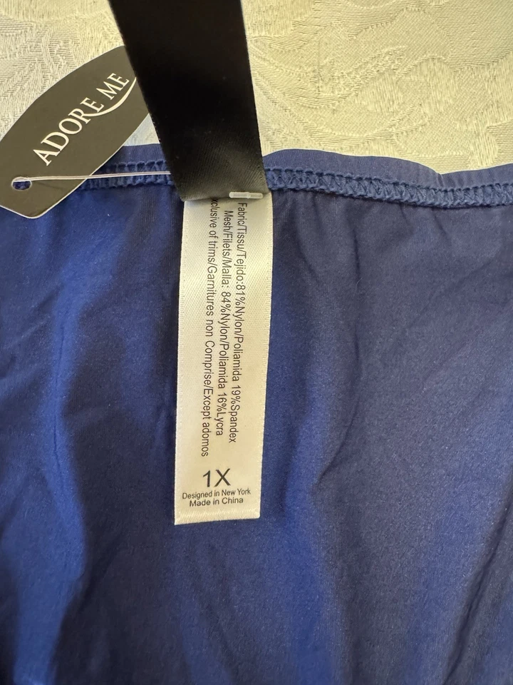 Adore Me 尺寸 1X 蓝色米色网眼花边丁字裤内裤内衣新品 — 第 3/4 张图片