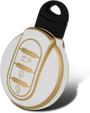 3/4 Buttons Key Fob Cover, TPU Smart Key Fob Case Compatible with Gold-White