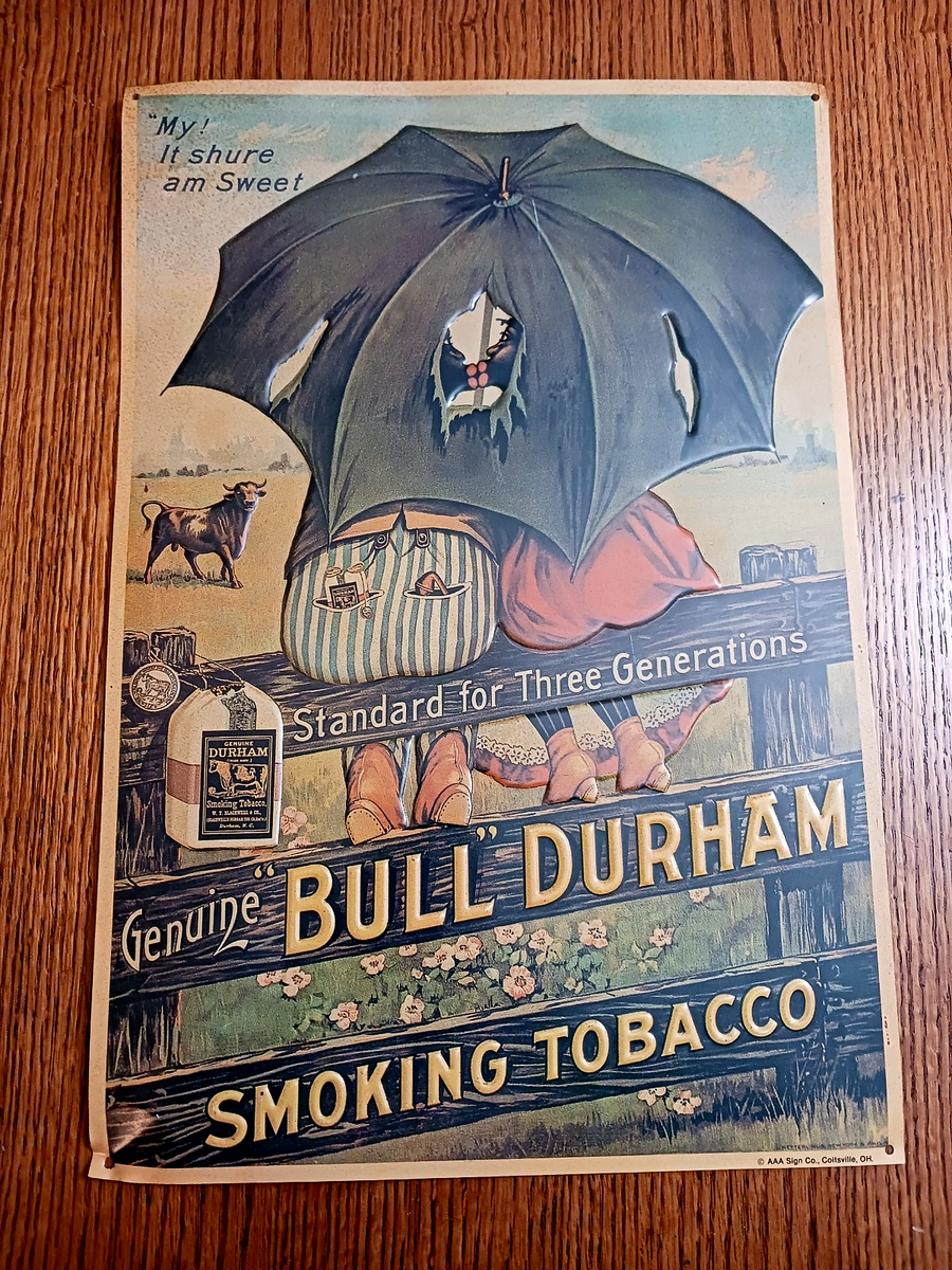 bull tobacco Vintage Bull Durham Smoking Tobacco Metal Advertising Sign 11.5 x 16.5 in