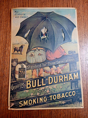 Vintage Bull Durham Smoking Tobacco Metal Advertising Sign 11.5 x 16.5 in