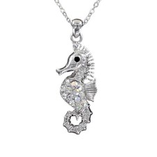 SEAHORSE Charm Necklace - Large with Clear Rhinestones Ocean Sea Beach Gift