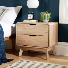 2 Drawer Bedside Scandi Legs Home Bedroom Furniture Nightstand Lamp Side Table