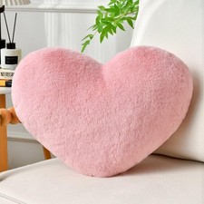 Heart Pillow Pink Throw Pillows Decorative Pillows for Bed Couch Cute Faux Ra...