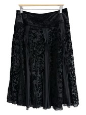 Basil Maude Black Velvet Burnout Devore Panel Midi Skirt Whimsigoth Y2K Sz 12
