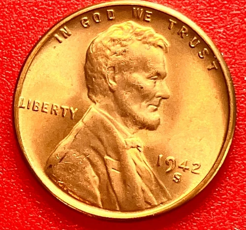 1942-S Lincoln Wheat Cent Penny GEM RED BU From an Original Bank Roll