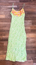 RIXO Green White Floral V-Neck Strappy Sleeveless Maxi Slip Dress Size M
