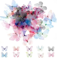 60 Pcs Butterflies for Crafts, Organza Fabric Butterfly Appliques Colorful 