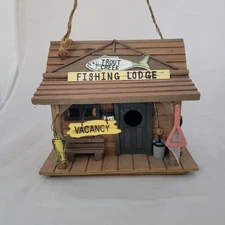 Birdhouse Wooden Cabin Style Trout Creek Fishing Lodge Lake House Woodsy Decor