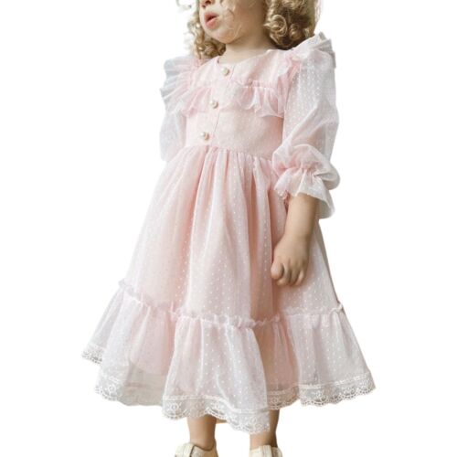 Girls Mesh Ruffle Dress Cute Holiday Party Dress Toddler 12M 2T 3T 4T 5T - Picture 4 of 14