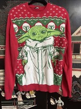 Baby Yoda Grogu Star Wars Red Christmas Sweater Jumper Mens Small