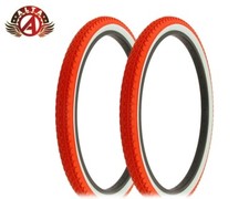 2 ALTA BICYCLE WIRE BEAD CRUISER TIRES 26 x 2.125 RED/WHITE HEAVY DUTY DIAMOND.