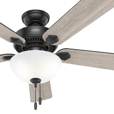 Hunter Fan 52 in Indoor Casual Matte Black Ceiling Fan with Light and Pull Chain
