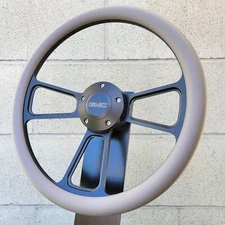14" Billet Black Steering Wheel Muscle Gray Half Wrap GMC Modern Licensed Horn