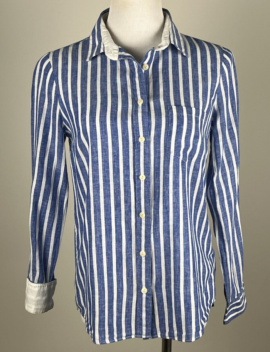 L/S Soft Linen-Cotton 'Classic Boy Shirt in Stripe' 4, Blue White