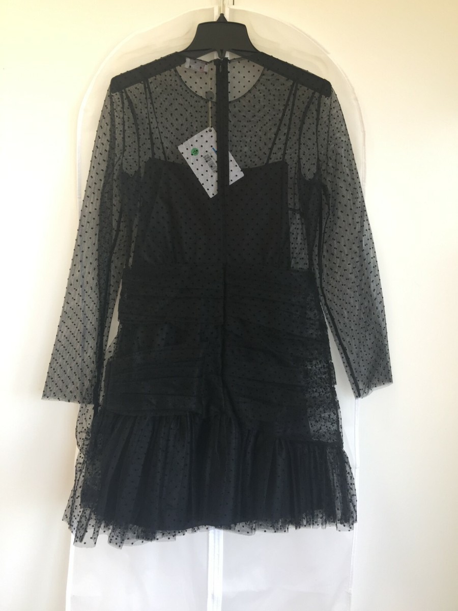 NWT Red Valentino Lace Tulle Sheer Dot Bow Dress Black-w/Slip 6U.S