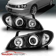 [Dual LED Halo] For 2000 2001 Infiniti I30 Black Projector Headlights Pair