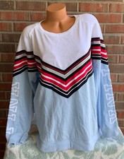 Victoria's Secret Pink Oversized Crew Neck Sweatshirt Blue White Logo sz Large