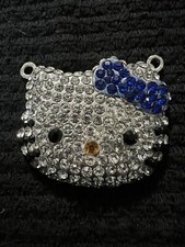 Large Hello Kitty Rhinestone Pendant with Blue Bow, Black Eyes, Yellow Nose