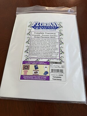 #ad #ad Floriani Embroidery Template TEARAWAY PRESSURE SENSITIVE DESIGN PLACEMENT Sheets $24.99
